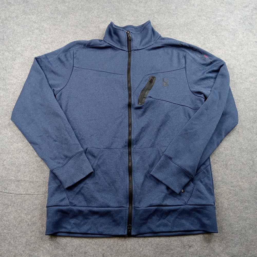 Spyder Jacket Mens Medium Blue Full Zip‎ Fleece Track Outdoor Hiking Active